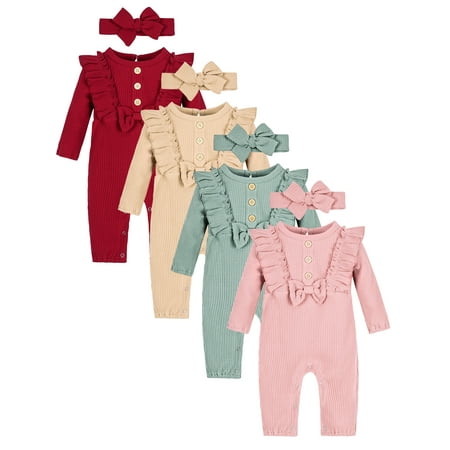 

Lovebay 0-18M Newborn Infant Baby Girl Bodysuit One-pieces Outfits + Headband Clothes