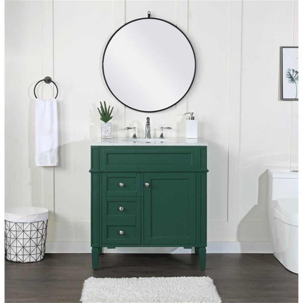 Elegant Decor Park Avenue 32" Metal MDF Marble Single Bathroom Vanity in Green