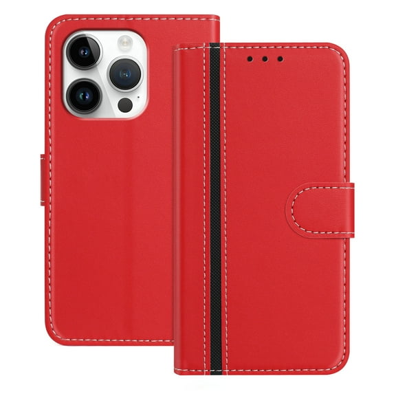 Allytechgroup Flip Wallet Phone Case for iPhone 16 Pro, RFID Blocking PU Leather Built-in Credit Card Slot Stand Shockproof Full Body Protective for iPhone 16 Pro, Red