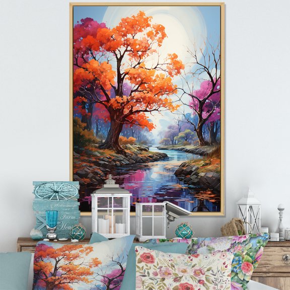 Designart "Maple Liveliness Palette III" Tree Maple Floater Framed Wall Art Living Room