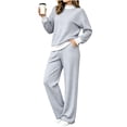 thumbnail image 3 of Women's 2‑Piece Athletic Set Mock‑Layer Striped Long‑Sleeve Top and High‑Waist Wide‑Leg Pants for Daily Wear, 3 of 6