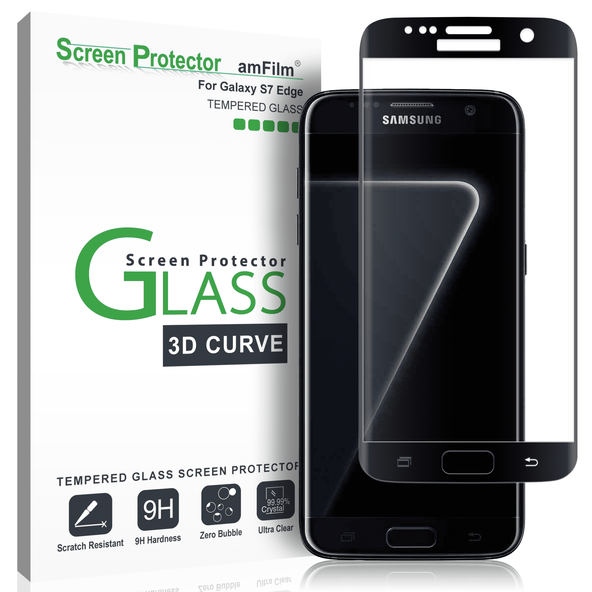 Emuleren Verlengen Pijler amFilm Screen Protector for Samsung Galaxy S7 Edge, Full Cover (3D Curved)  Tempered Glass Film with Dot Matix (Black) - Walmart.com