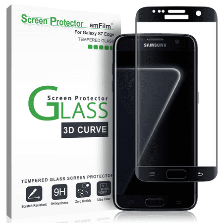 Galaxy S7 Edge Screen Protector Glass, amFilm Full Cover (3D Curved) Tempered Glass Screen Protector with Dot Matix for Samsung Galaxy S7 Edge (1 Pack,
