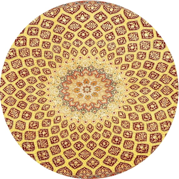 Ahgly Company Machine Washable Indoor Round Traditional Yellow Area Rugs, 4' Round