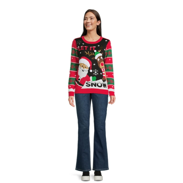 No Boundaries Juniors Christmas Sweater, Midweight, Sizes XS-XXXL - Walmart .com