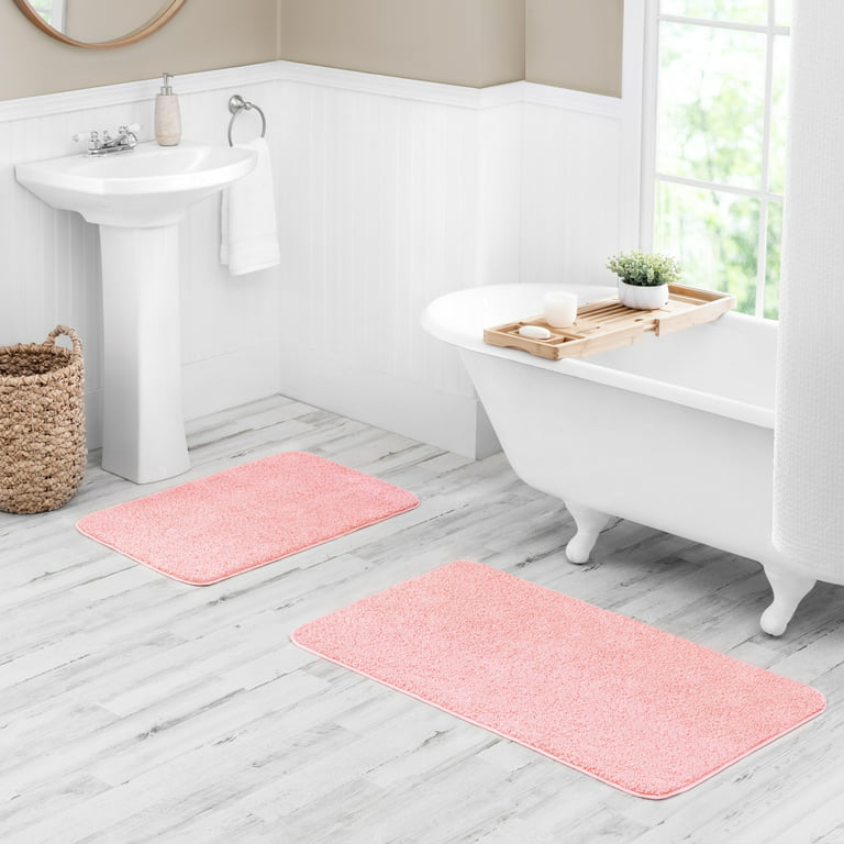 Mainstays Basic 2 Piece Polyester Bath Rug Set, 20 inch x 32 inch Rug and Contour Rug, Daylily Pink, Size: 2 Piece (20 inchx32 inch and contour)