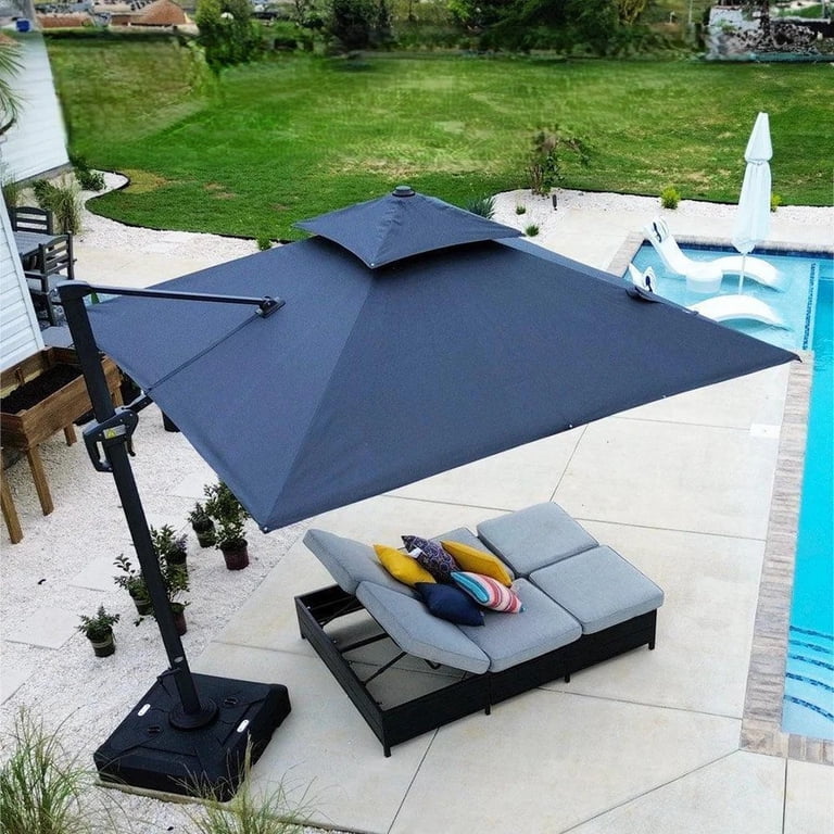 blue 11ft offset patio umbrella Amazon.com : wikiwiki 11 FT 2 Tires Cantilever Umbrella, Outdoor Patio, 6-Level 360Rotation Heavy Duty Large Umbrella with Cross Base, Navy : Patio, Lawn & Garden easy crank system for quick adjustments SANLUCE 11 ft. Aluminum Offset