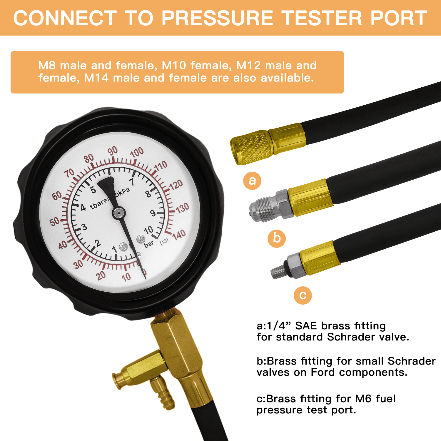 Enroslu 19 PCS Fuel Pressure Gauge Tester Kit, 0-140PSI Oil Pressure Tester Kit, Gasoline Pressure Diagnostic Tools, Oil Pressure Gauge Kit for Cars