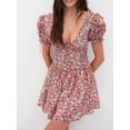 thumbnail image 2 of EYIIYE Femmes Été Mini Robes Dames Manches Courtes Parti Robe V Cou Sortir Ensemble Robe Floral Print Cravate Robes Mignon Sexy Robe Décontractée pour Parti, 2 of 9