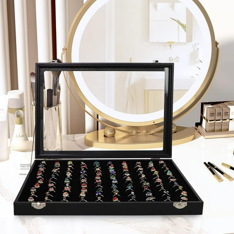 100 Slots Ring Holder Ring Display Case Black Jewelry Organizer