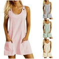 thumbnail image 1 of Meichang Robes d'Été pour Femmes Décontractées à Encolure en U Sans Manches Robes Soleil Rayées Imprimées Robe Courte Mini avec Poches, 1 of 8