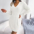thumbnail image 4 of Ediodpoh Women Elegant Long Sleeve V Neck Slim Back Embroidery Party Autumn Ribbed Knitted Bodycon Sweater Dress Sweater Dresses White M, 4 of 8