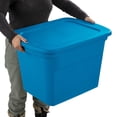 thumbnail image 5 of Sterilite 68 Liter Tote, Plastic Storage Bin with Snap-on Lid, Stackable, Aqua Blue, 5 of 5