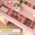 thumbnail image 5 of PUFFCAFE Makeup Vanity Desk with Mirror and Lights,Glass Top Vanity Table with RGB Cabinets,Large Dressing Table for Women Bedroom,Pink Vanity, 5 of 10
