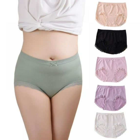 6-Pack Women Middle Waist Seamless Panties Plus Size Lace Trim Briefs Full Coverage Breathable Soft Stretch Underpants