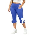 thumbnail image 3 of SwiftWear Plus Size Women Capri Leggings High Waist Yoga Pants with Pockets Bow Tie Cuff Side Slit Stretch Casual Workout Cropped Leggings​, 3 of 9