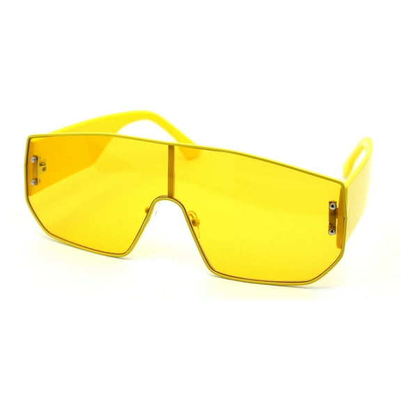 Futuristic Color Flat Top Oversize Thick Temple Shield Sunglasses Yellow