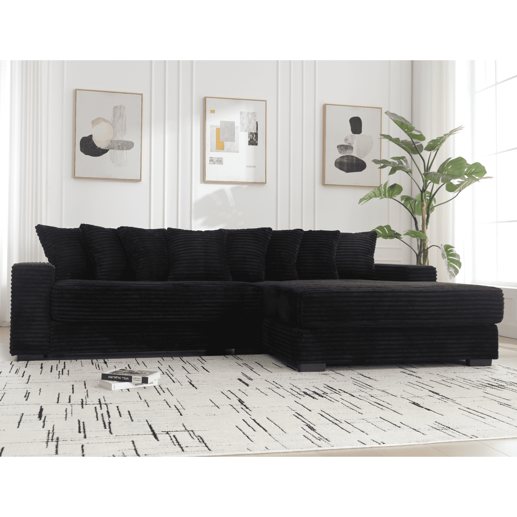 AISWORD 111" Oversized 3-Seat L-Shaped Sectional Sofa with Right Chaise, Luxury Corduroy Fabric Modular Couch with 8 Throw Pillows, Easy Assembly for Living Room