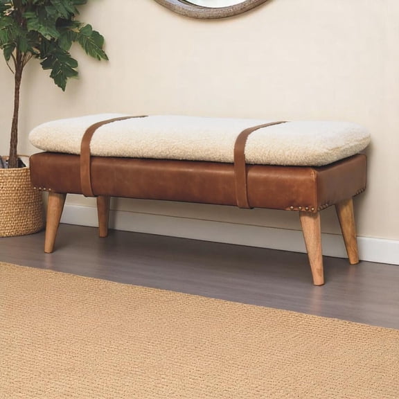 Bedroom Benches, Boucle Buffalo Hide Leather Bench, Chestnut, Chestnut Bedroom Benches With Storage,Wood Wooden Bedroom Benches, Furniture Bedroom Furniture Benches & Stools Boucle Buffalo Hide Leath
