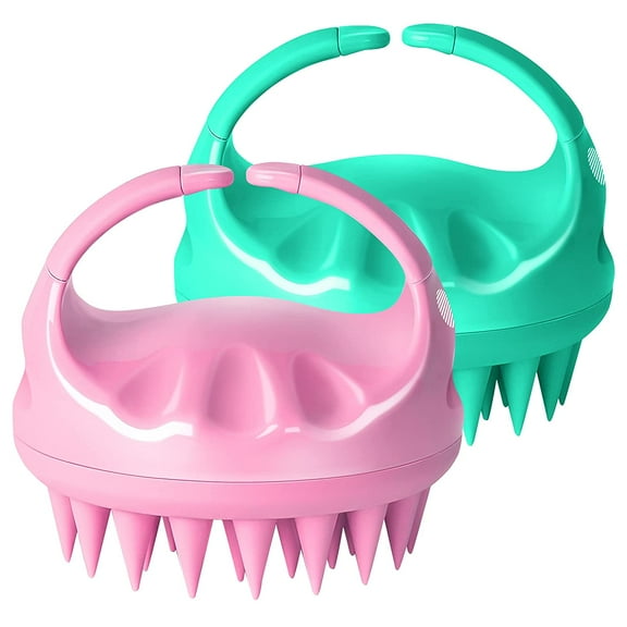 2-Pack Shampoo Brush Scalp Massager, Upgraded Wet & Dry Hair Scalp Scrubber with Soft Silicone Bristles for Women, Men, Pets, Exfoliate and Remove Dandruff,Green & Pink.