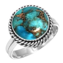 925 Silver Ring For Women - Men Copper Blue Turquoise Stone Silver Ring Size 8.5 December Birthstone Elegant Silver Ring Size 8.5 Gift For Women On Mothers' Day 925 Gemstone Silver Jewelry