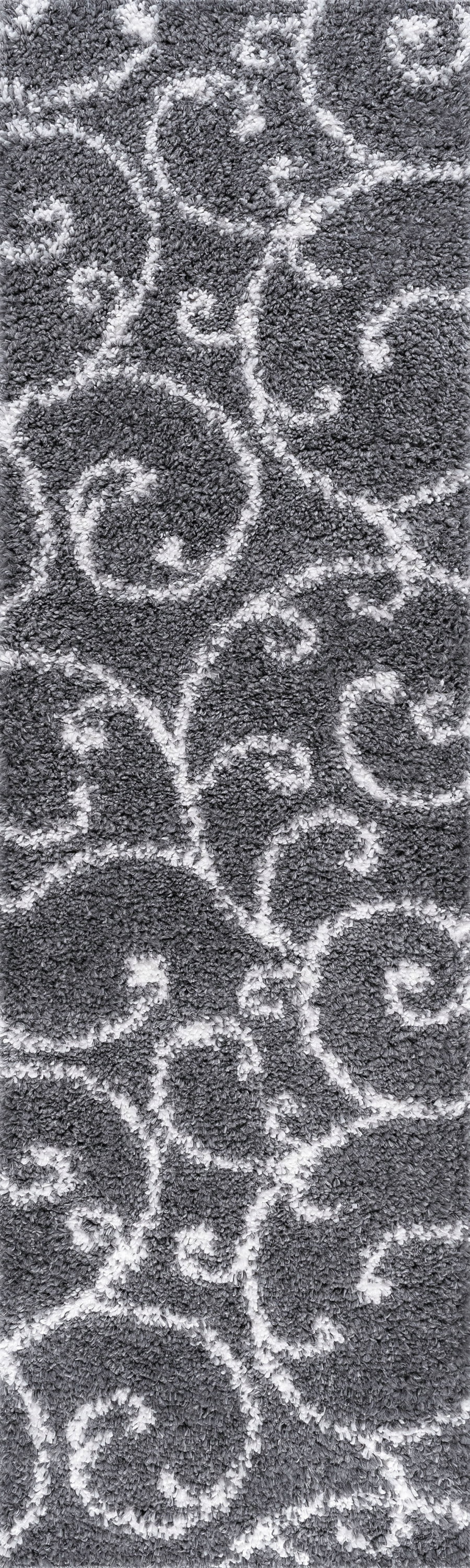 Bliss Rugs Transitional Floral 2'3'' x 7'3'' Gray and White Polypropylene Indoor Runner Rug, 2'3'' x 7'3''