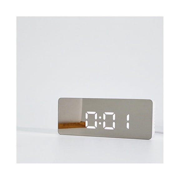 LIFKOME Plated Silver Mirror Clock, LED Large Display, Alarm, Night Mode, Temp