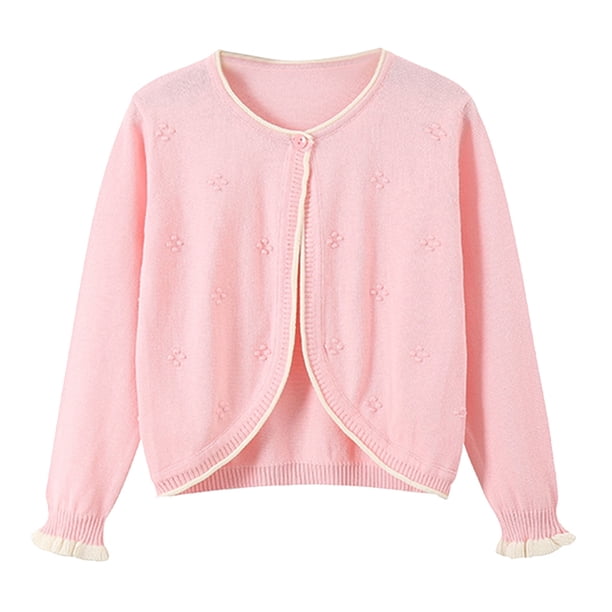 Gibobby Chamarra de forro polar para niños y niñasChaqueta para niñas pequeñas, abrigos tipo cárdigan de punto con cuello para niños pequeños, primavera (Rosa, 6-7 Años)