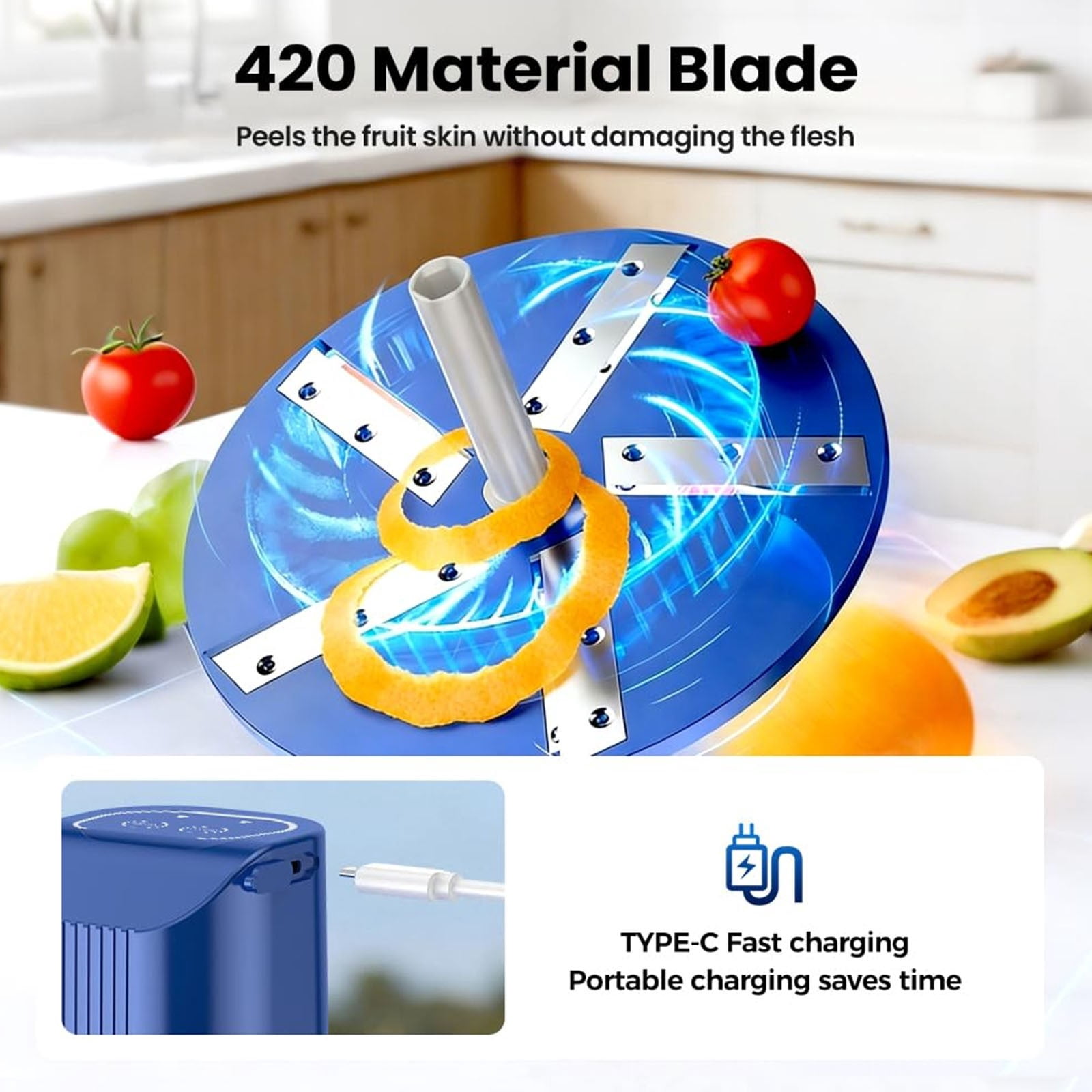 2 in 1 Automatic Peeling Machine, Durable Electric Potato Peeler, Grape & Garlic Peeler Machine Rechargeable Wireless Fruit & Veggie Peeler for Home Kitchen, 1Pc, Easy to Clean(Blue,11.5x11.5x11")