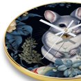Chinchilla Round Printed Wall Clock with Hooks and Gold Stand Silent
