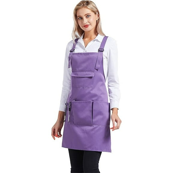 Purple 3 Pockets Adjustable Bib Apron for Men and Women for Hairdressing Work