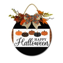 Happy Halloween Front Door Sign Funny Wreaths Hanging Wooden Plaque Decoration Round Rustic Wood Farmhouse Porch Decor for Home Front Door Decor, 11 x 11 Inch