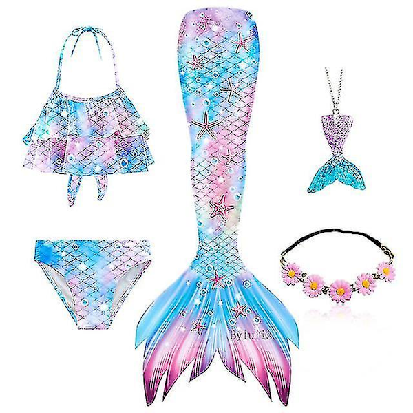 5pcs/set Girls Mermaid Tail Swimsuit Kids Mermaid Ariel Cosplay Costume Fantasy Beach Bikini Set 4 Set 4 Set 4 Set 4 150