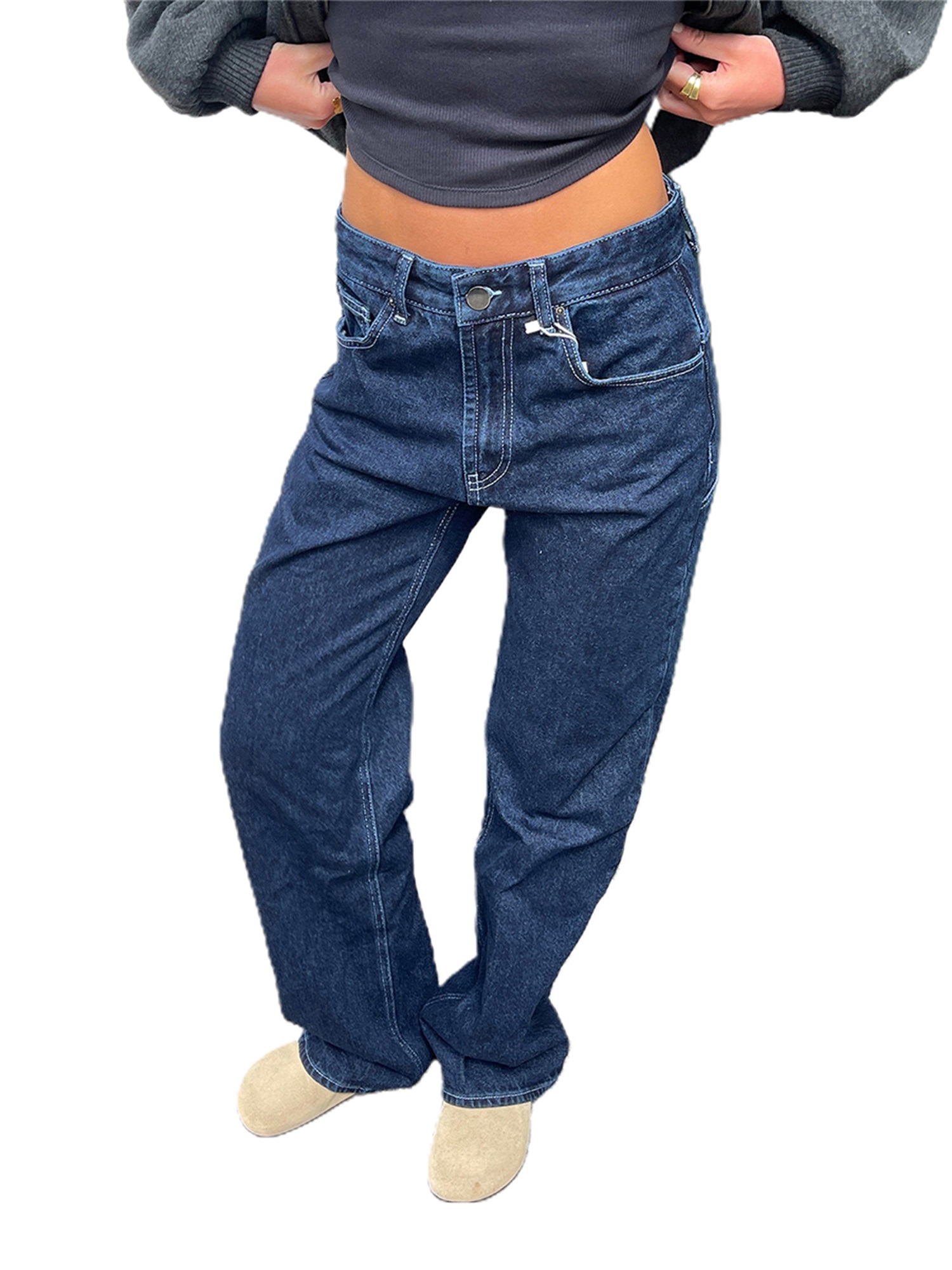 FOCUSNORM Women Jeans Star Pattern Loose Denim Pants Spring Fall