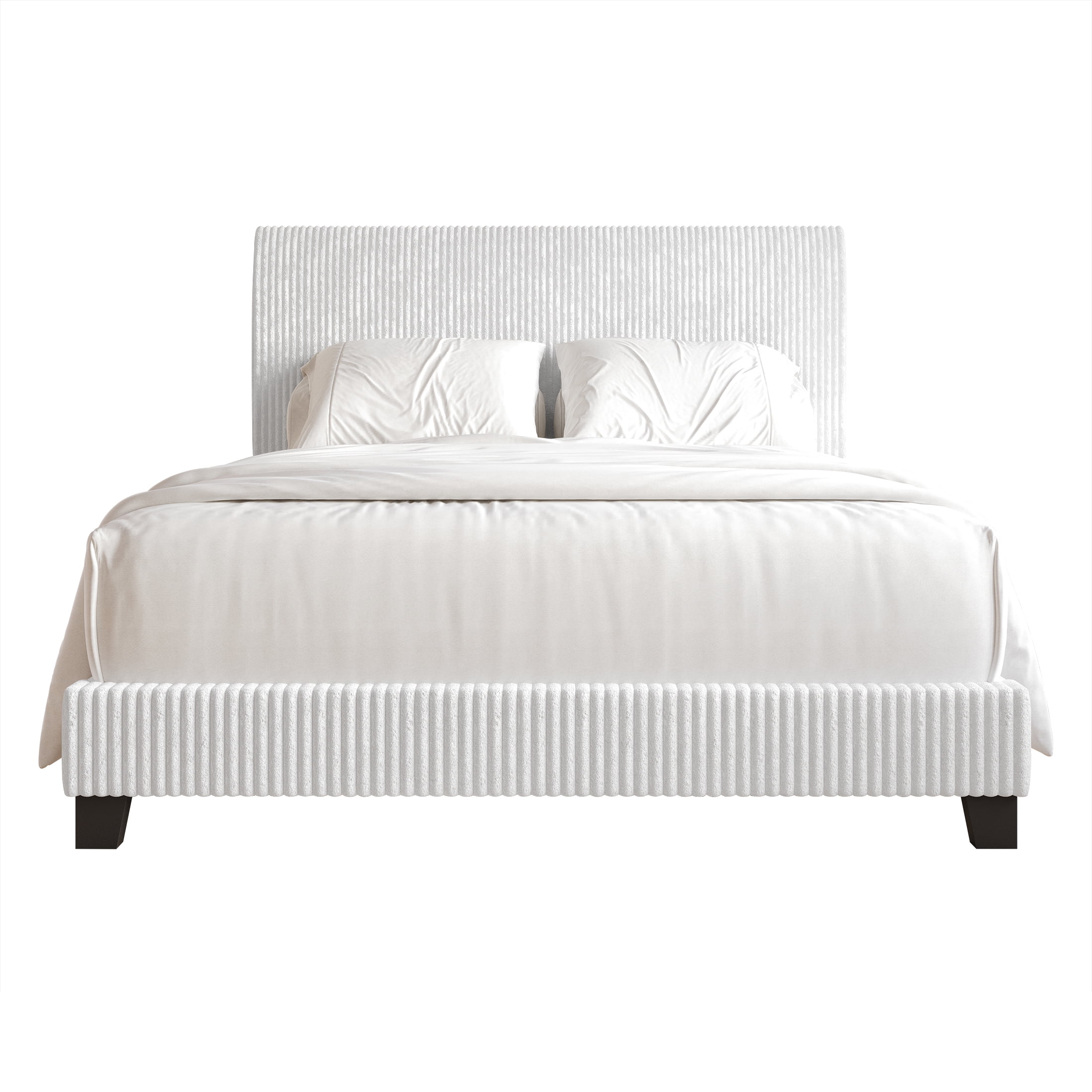 Castle Place Chic Corduroy Velvet Upholstered Full Bed, White