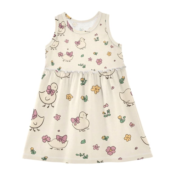 Girls Dress Retro Inspired Cute Duck Sleeveless Dress for Girls Hem A-Line Casual Sundress