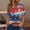 â™”298-Multicolor, variant on Women's 3/4 Length Sleeve Tops - Independence Day Print V-Neck Button Blouse, Casual Short Sleeve Tops for Women, Trendy Summer Tops