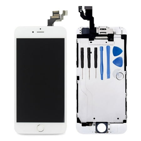 Ayake Full Display Assembly for iPhone 6 White LCD Screen Replacement with Front Facing Camera, Speaker and Home Button Pre-Assembled (All Required Tools