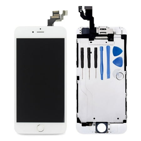 Iphone6 Replacement Screen Ayake Full Display Assembly for iPhone 6 White LCD Screen Replacement with Front Facing Camera, Speaker and Home Button Pre-Assembled (All Required Tools Included) ()