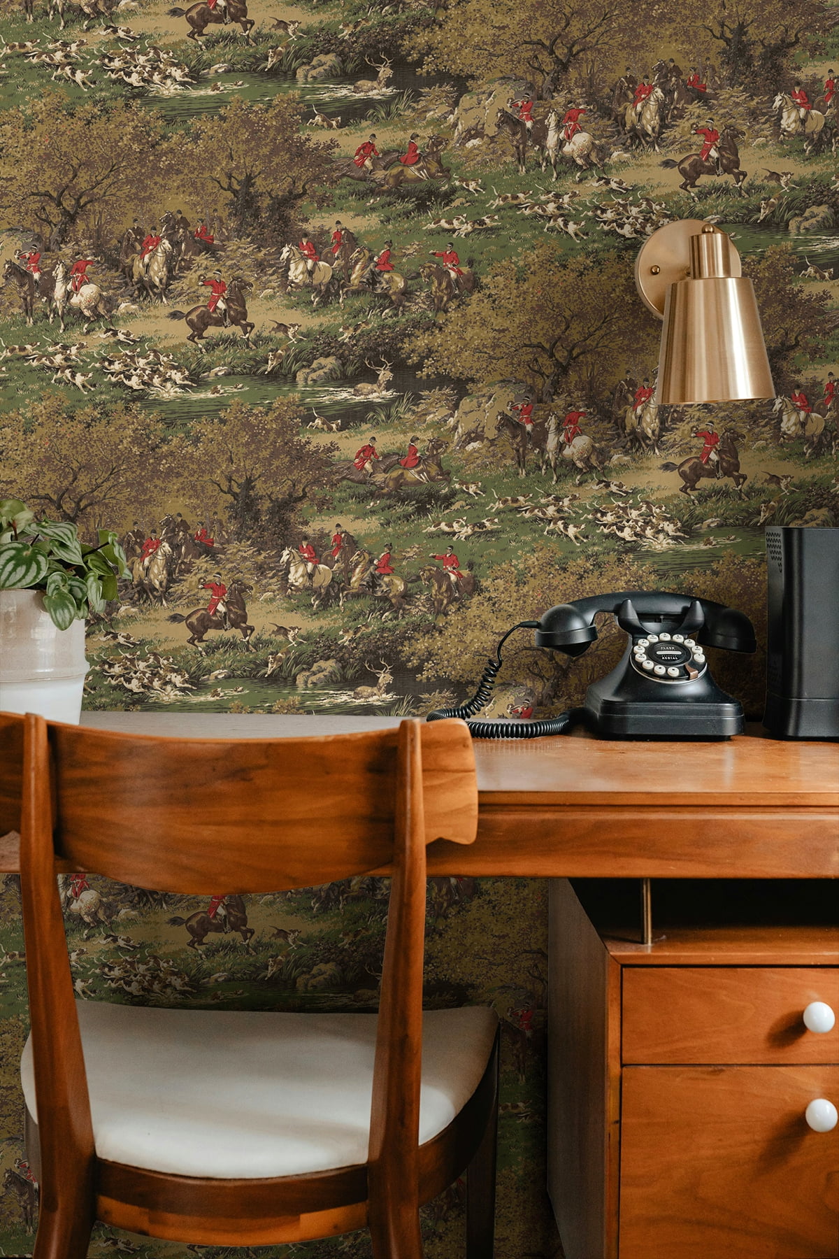 Harry & Grace Chestnut & Rosemary Taunton Hunt Scene Premium Matte Non-Woven Peel and Stick Wallpaper - 20.5 in. W x 18 ft. L Roll
