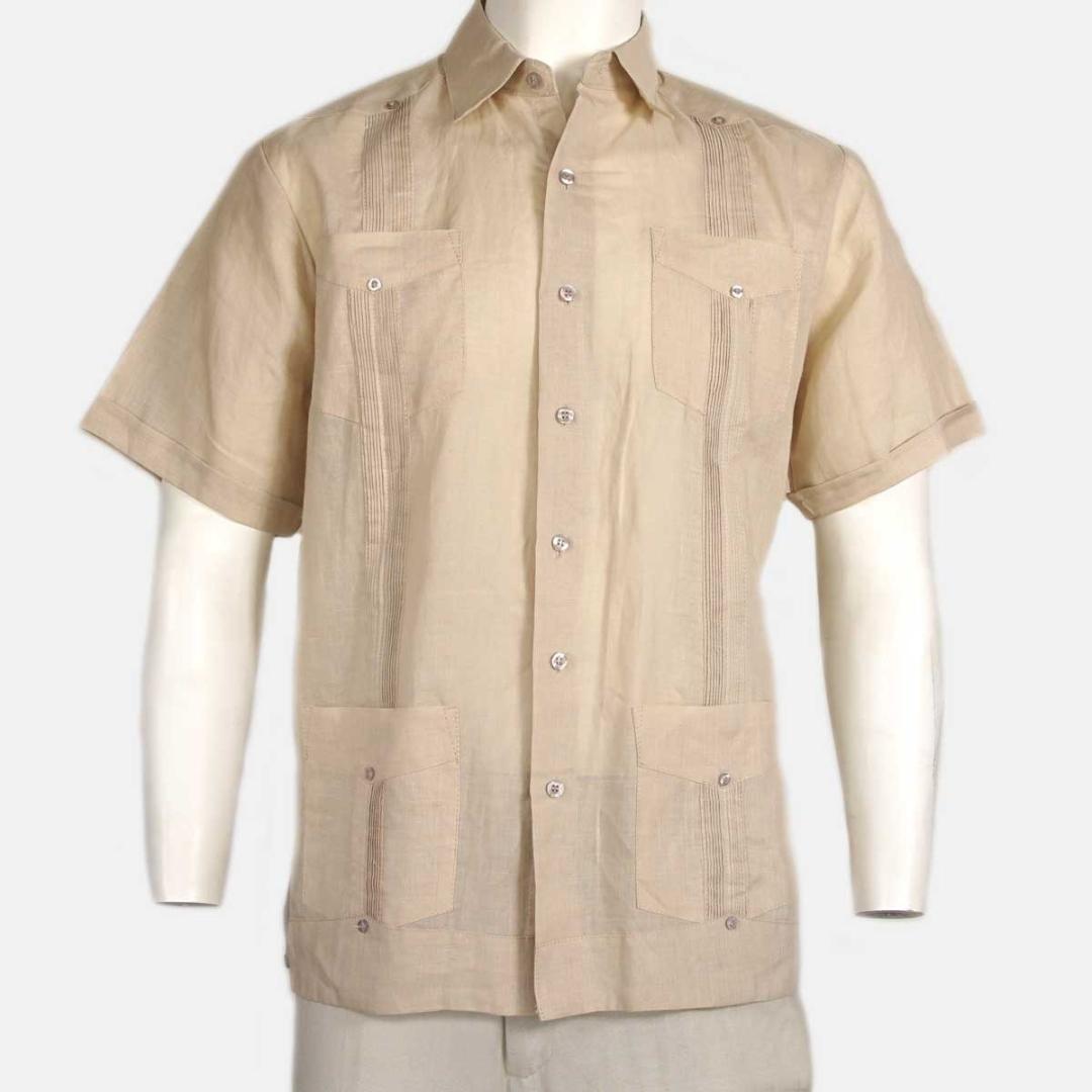 G-Style USA Men's Cuban Guayabera Shirt - Short Sleeve, Embroidery, Four Pockets, 65% Polyester 35% Cotton