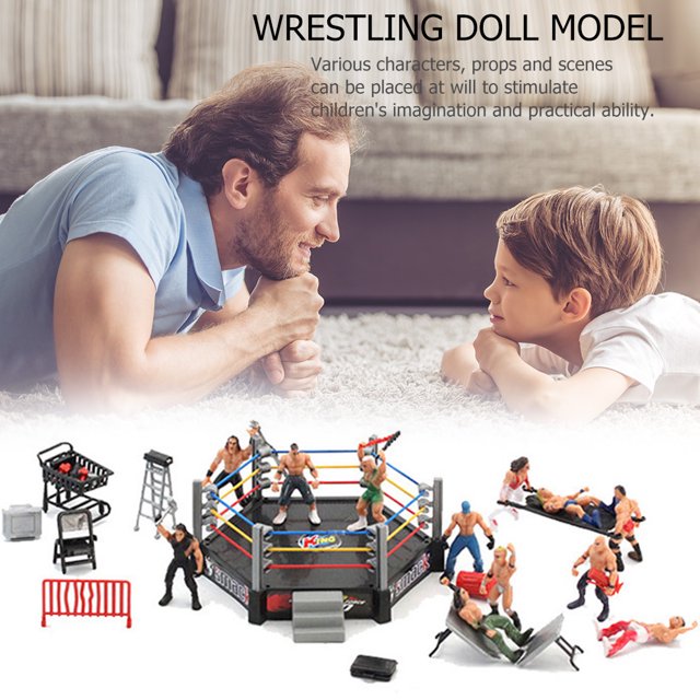 Juego de modelos de juguete para niños modelo de muñeca de Tmvgtek anillo de lucha libre juego de 32 piezas anillo de juguete * 1 muñeca * 12 accesorios de lucha * 19