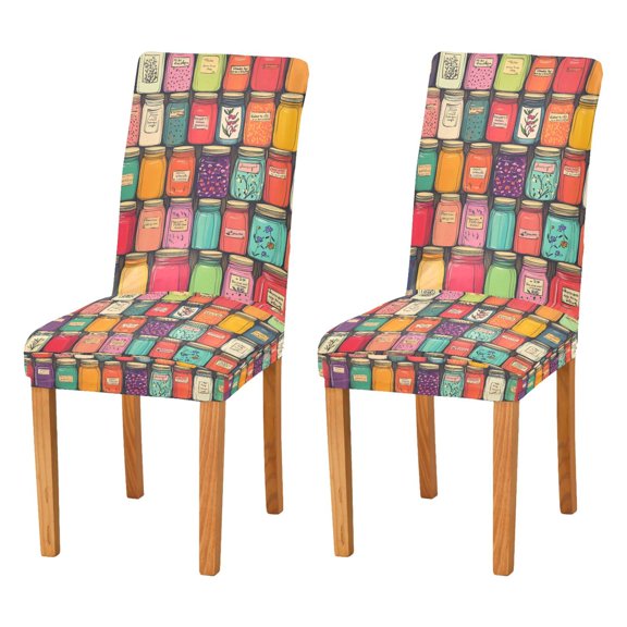 Yayeee 2 Pack Dining Chair Covers Stretch Parson Chairs Slipcovers Seat Protector, Beige Jar