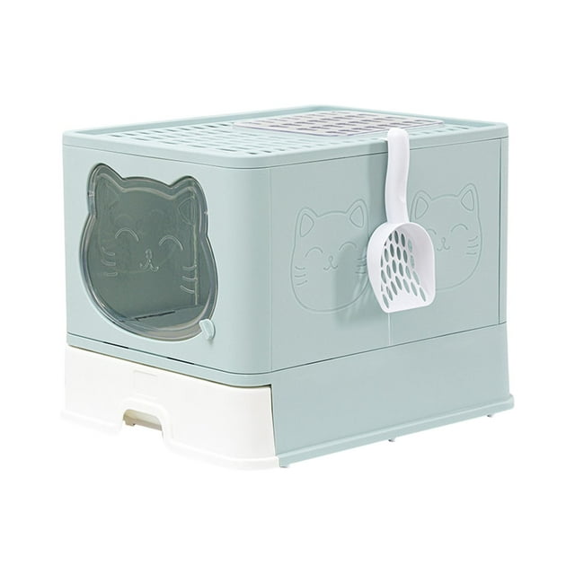 GROWTH TANK Cat Litter Box Kitten Toilet Foldable Fully Enclosed Made of Quality PP Material Light Blue