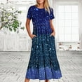 thumbnail image 2 of Diufon Robes Maxi pour Femmes Col Rond Manches Courtes Robe Plissée Imprimée Tendance avec Poches, 2 of 7