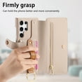 thumbnail image 3 of for Samsung Galaxy S25 Ultra Folio Flip Wallet Case, PU Leather Zipper Pocket Card Slots RFID Blocking Wristband Bracket, with Diamond Finger Ring Full Body Protection for S25 Ultra - Khaki, 3 of 11