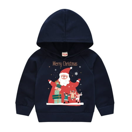 

LYMAYTER Boys Girls Christmas Hoodie for Kids Toddler Print Long Sleeve Pullover Shirt Spring Fall Casual Hooded Shirt for 2-8 Y