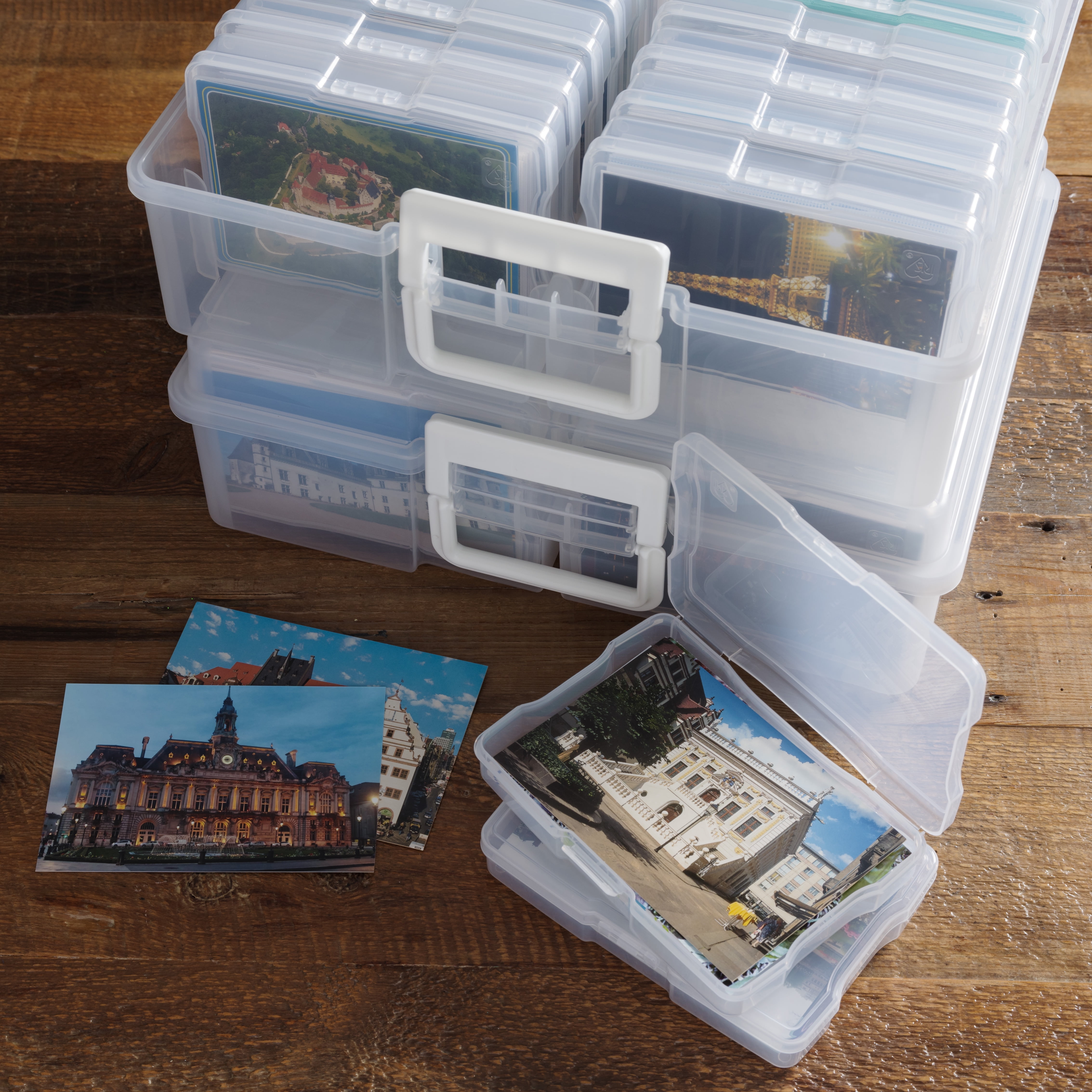IRIS 4" x 6" Photo Storage Organizer Box Craft Keeper Scrapbooking Stationery, Transparent Clear