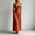 thumbnail image 2 of ZHOGXU Fashion Womens Bodycon Midi Dresses Solid Color Spaghetti Strap Fitted With Pocket Beach Vacation Outfit, 2 of 4