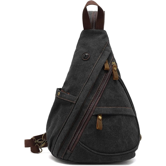 (Negro) Bolso de pecho retro Mochila para hombre y mujer Bolso bandolera de lona Bolso bandolera para negocios Universidad Escuela Ciclismo Camping Viajes